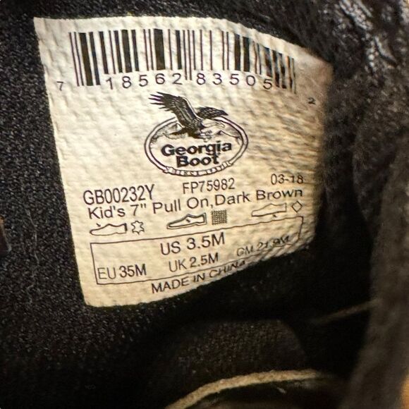 Georgia Boot Big Kids 7 Inch Pull On Brown Boots Size 3.5 - Picture 8 of 8